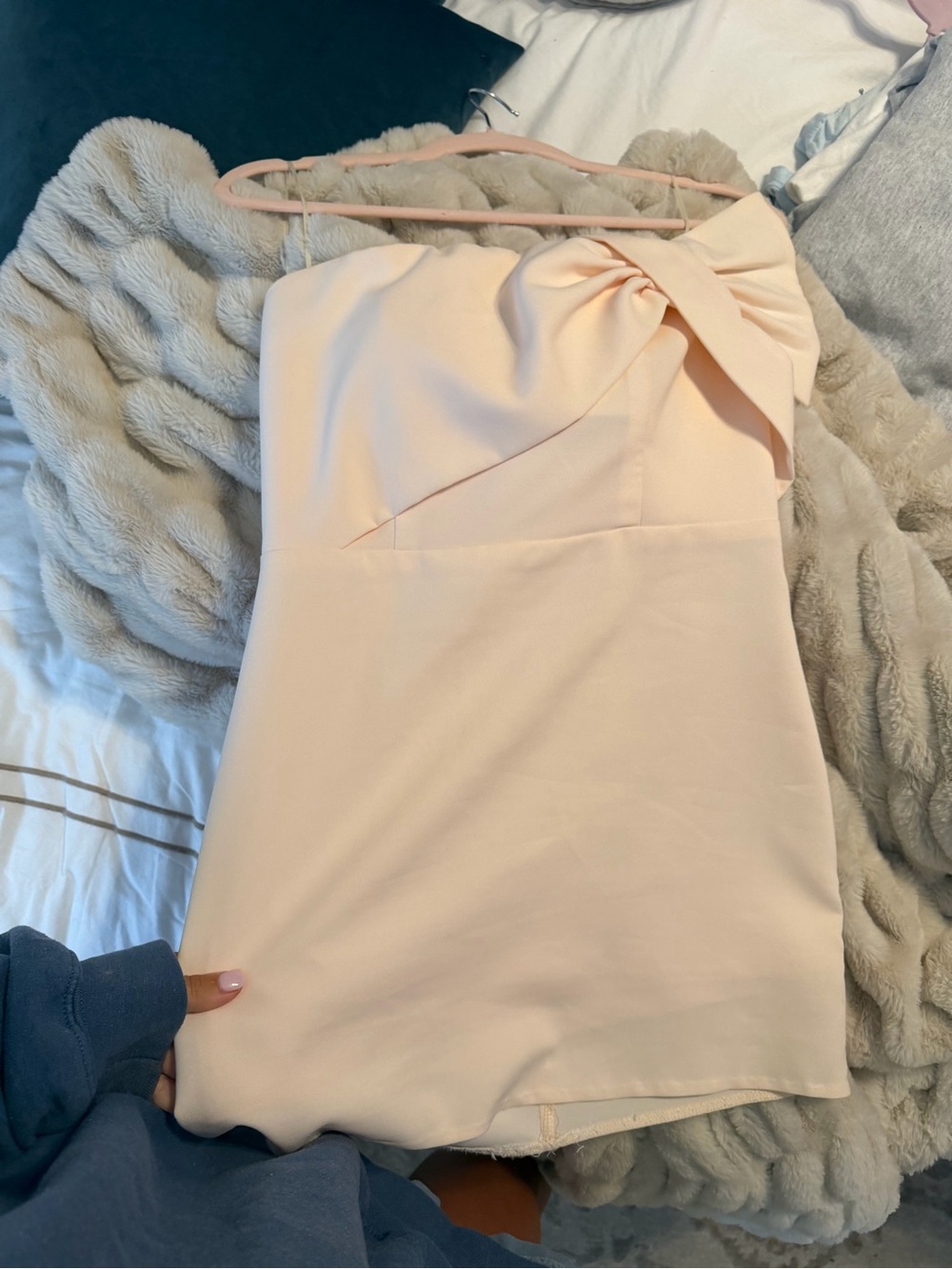 Karlie Strapless Mini Dress in Light Blush with Bow Detail